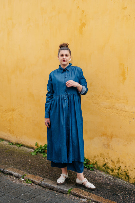 light blue linen midi dress Light Blue Linen Wrap Midi Dress – Soft, Natural Elegance main image 1