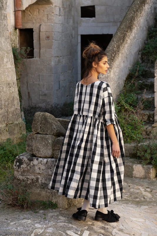 BILLY - Monochrome Check Cotton Dress