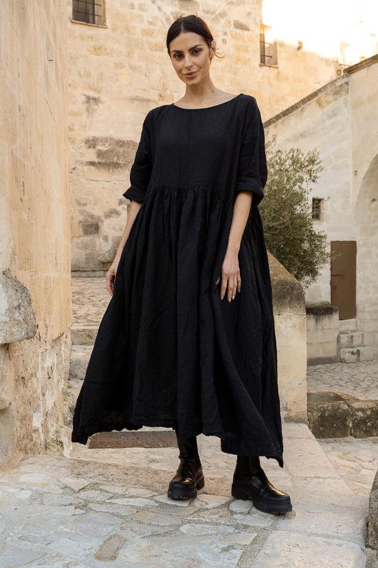 BILLY - Black Linen Dress