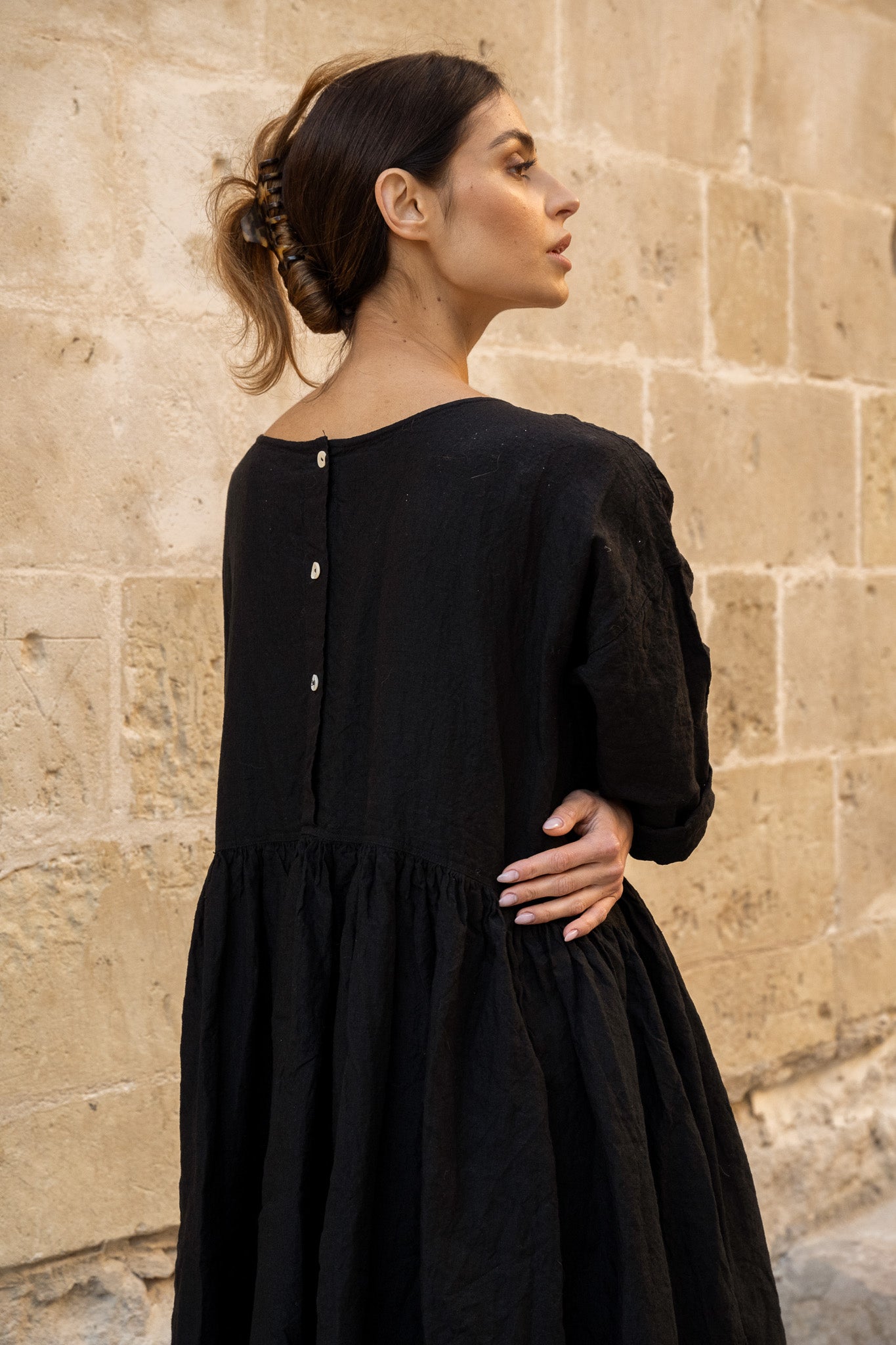 BILLY - Black Linen Dress