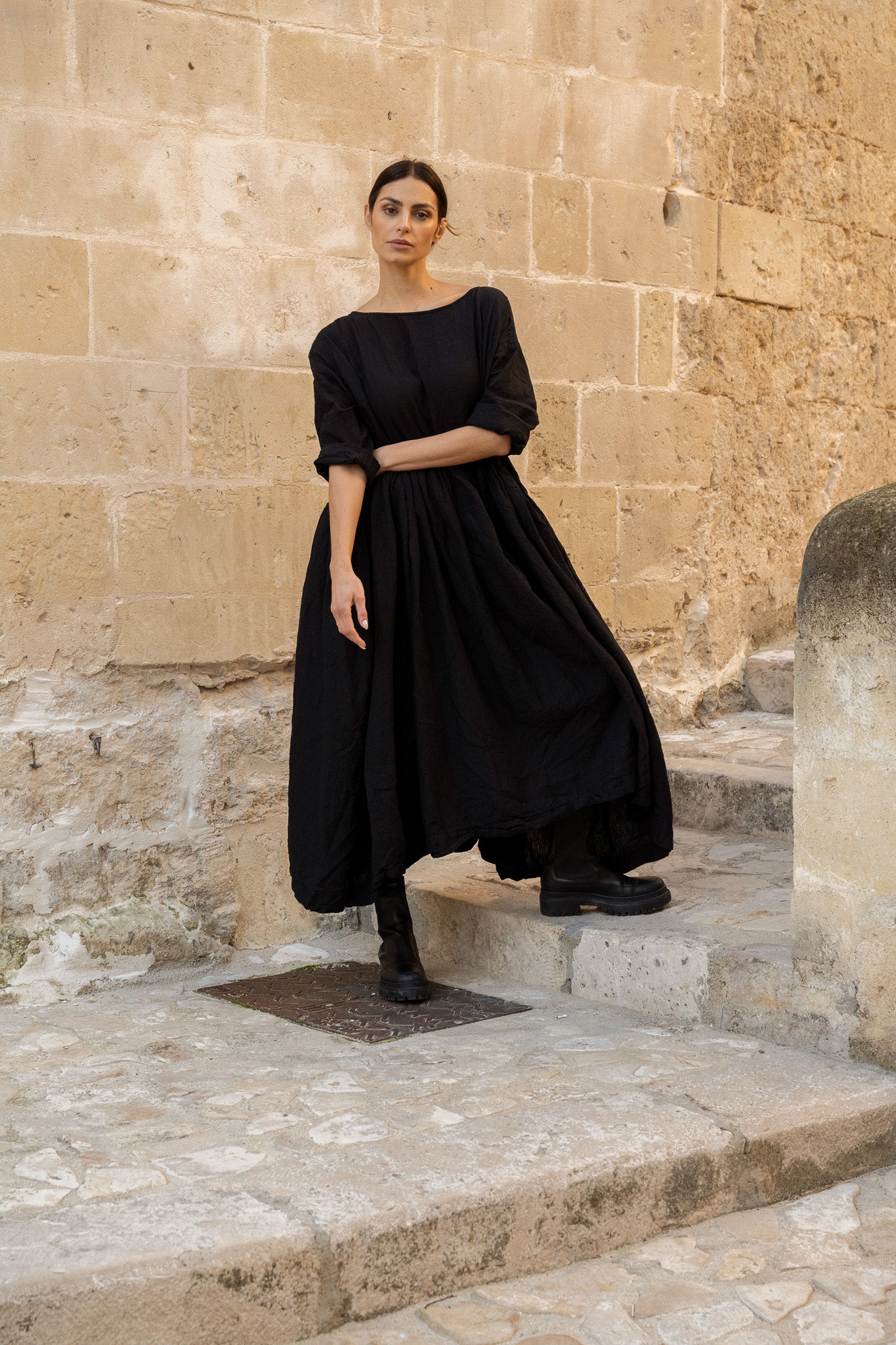 BILLY - Black Linen Dress