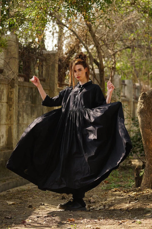 EDITH - Black Cotton Twill Dress
