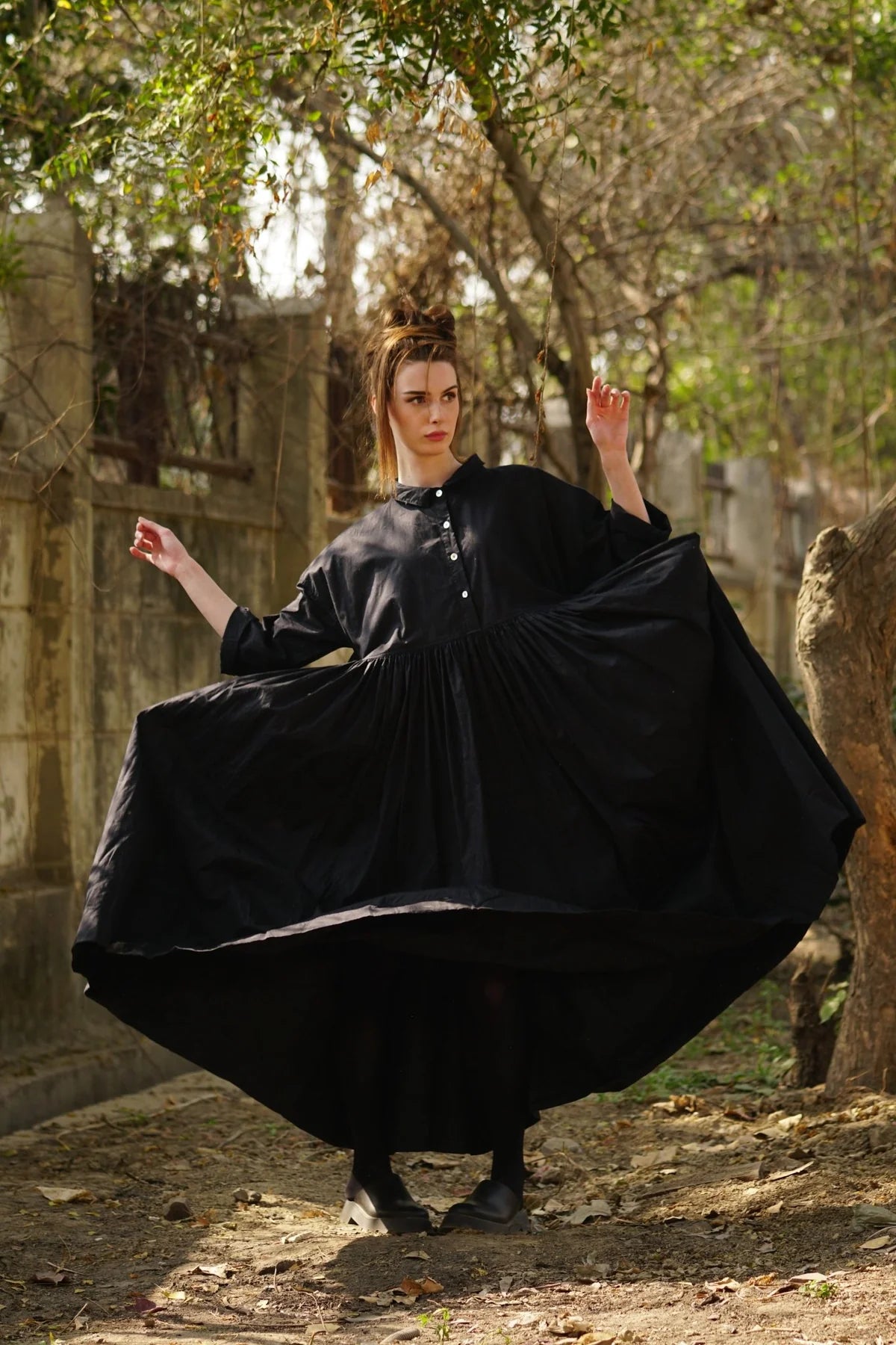 EDITH - Black Cotton Twill Dress