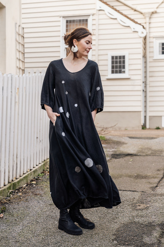 JULITTA - Black Linen Spot Dress