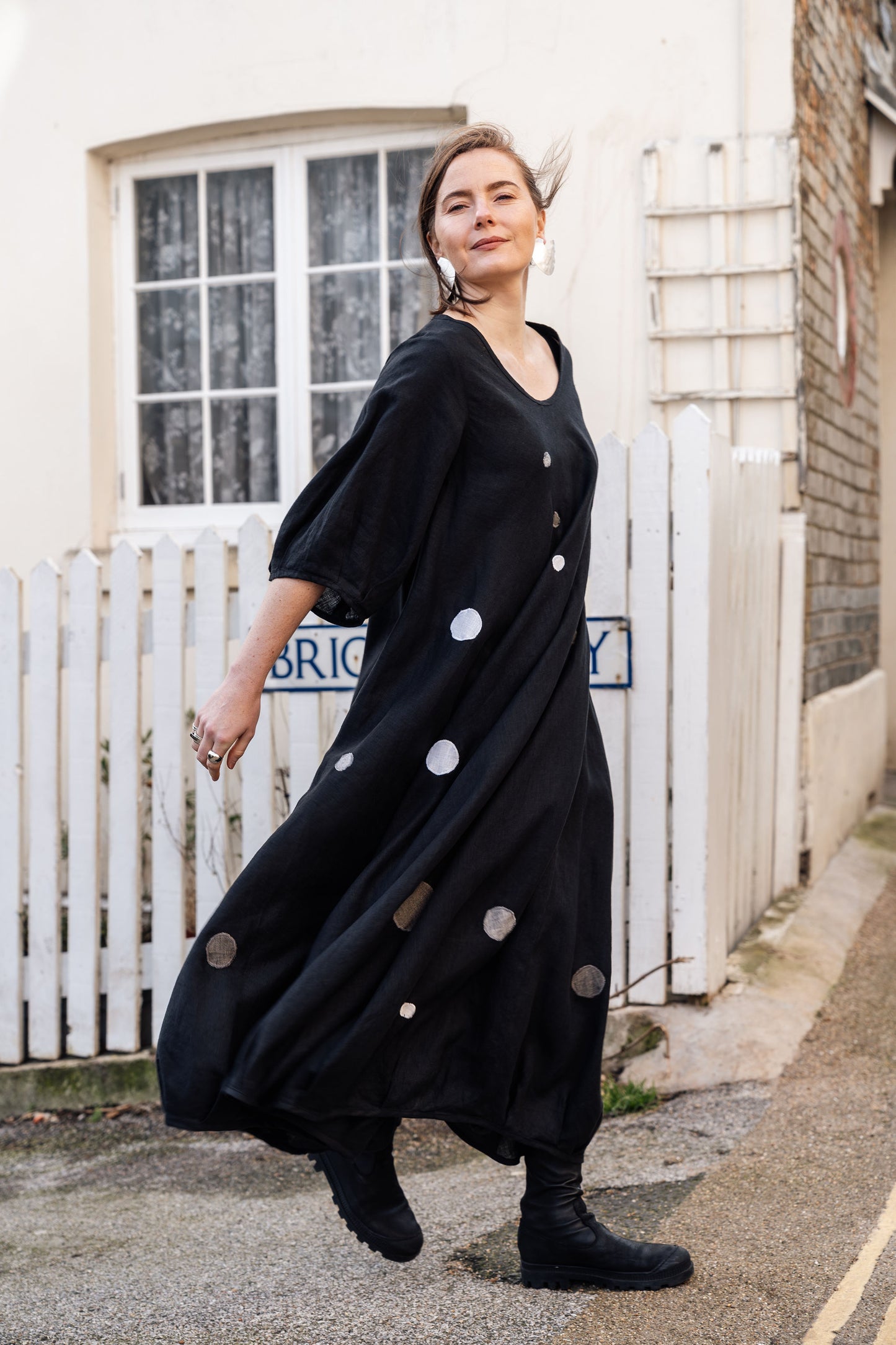 JULITTA - Black Linen Spot Dress