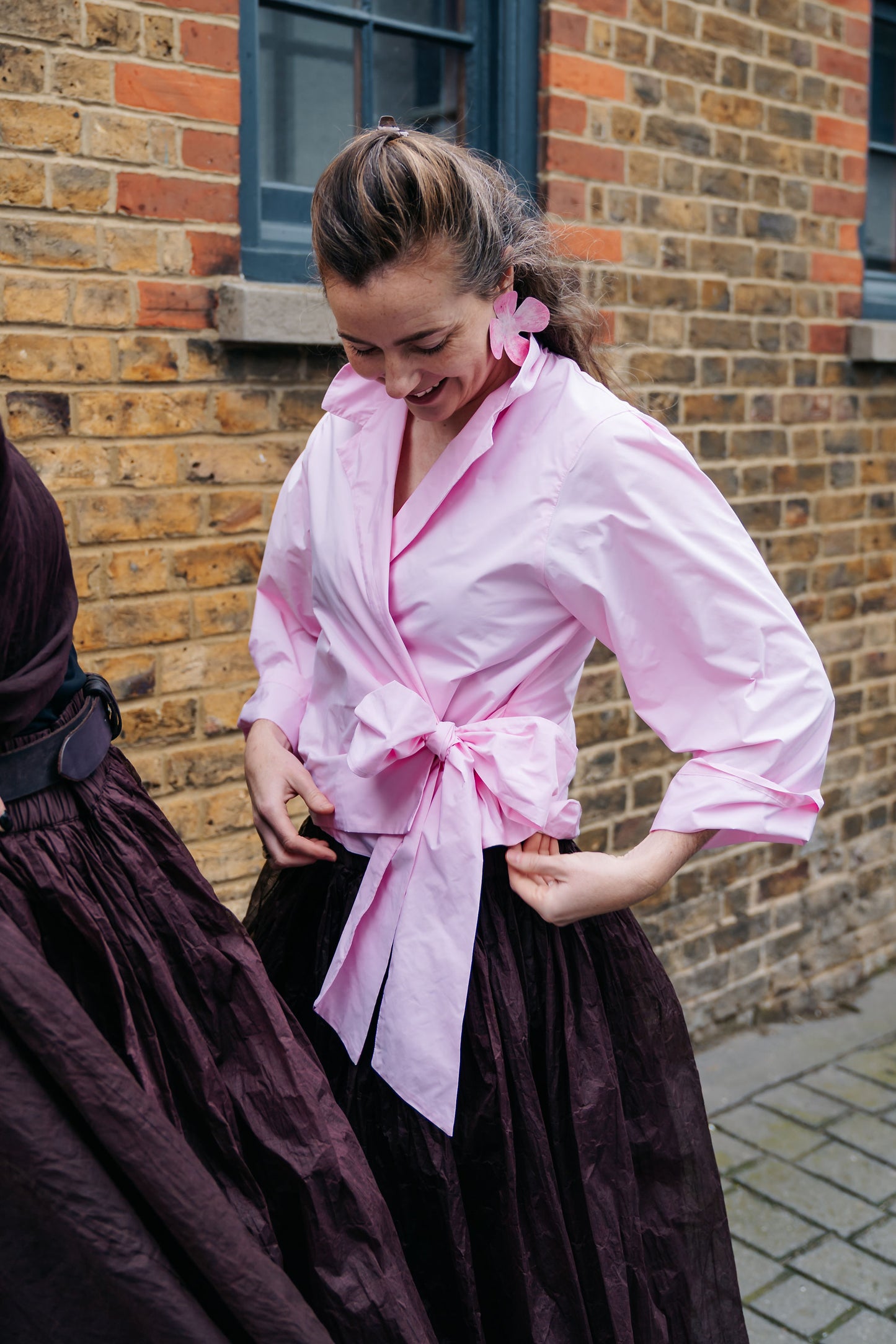 Pink Taffeta Bow Shirt