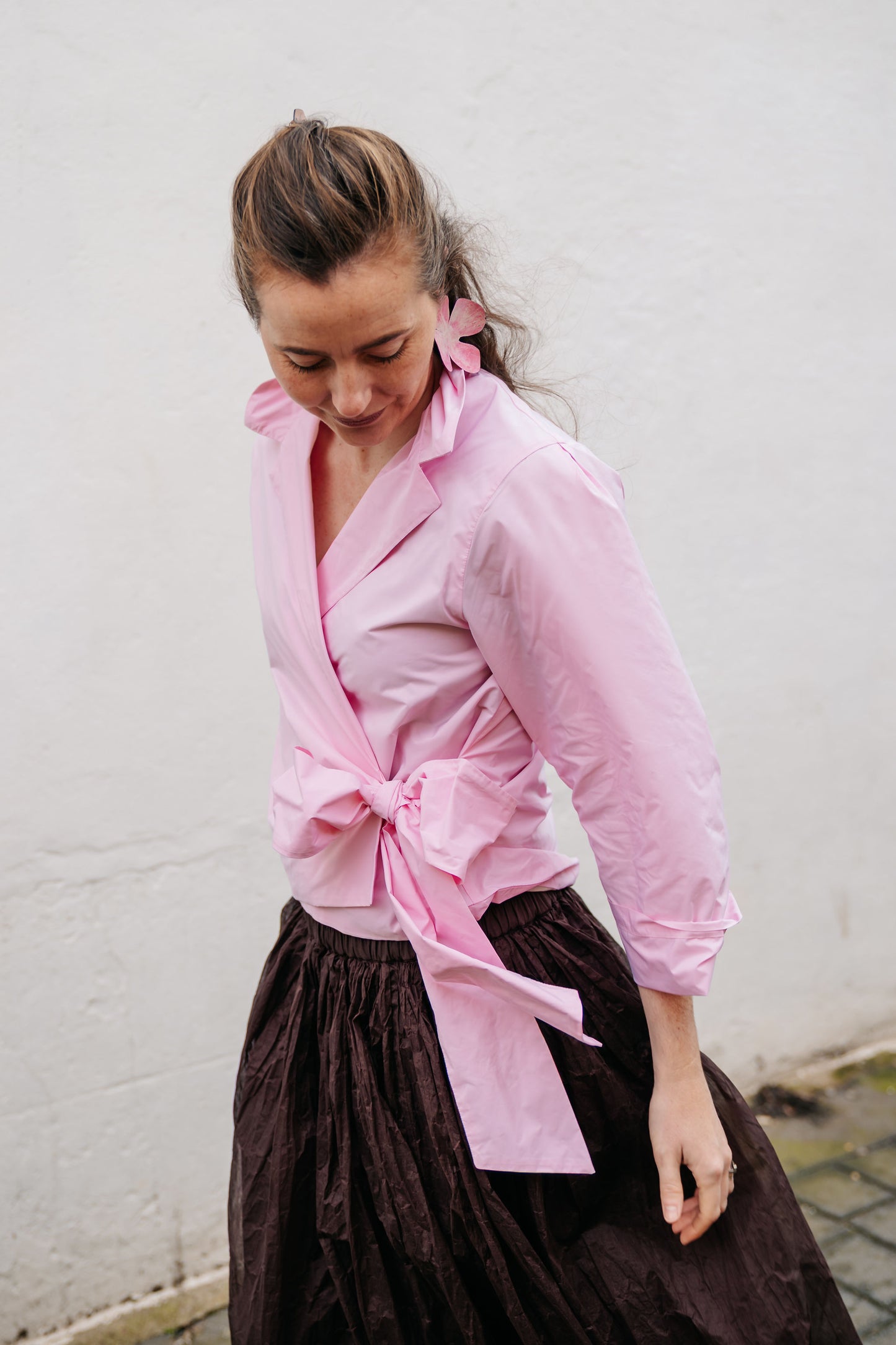 Pink Taffeta Bow Shirt