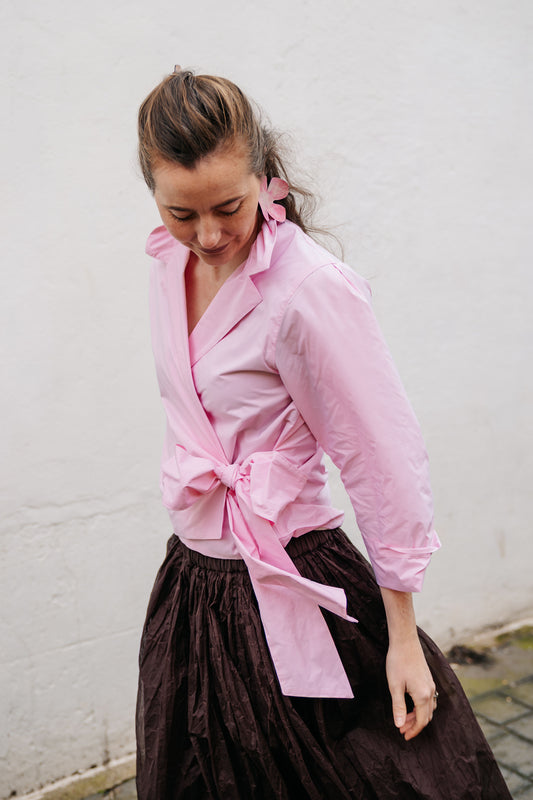 Pink Taffeta Bow Shirt