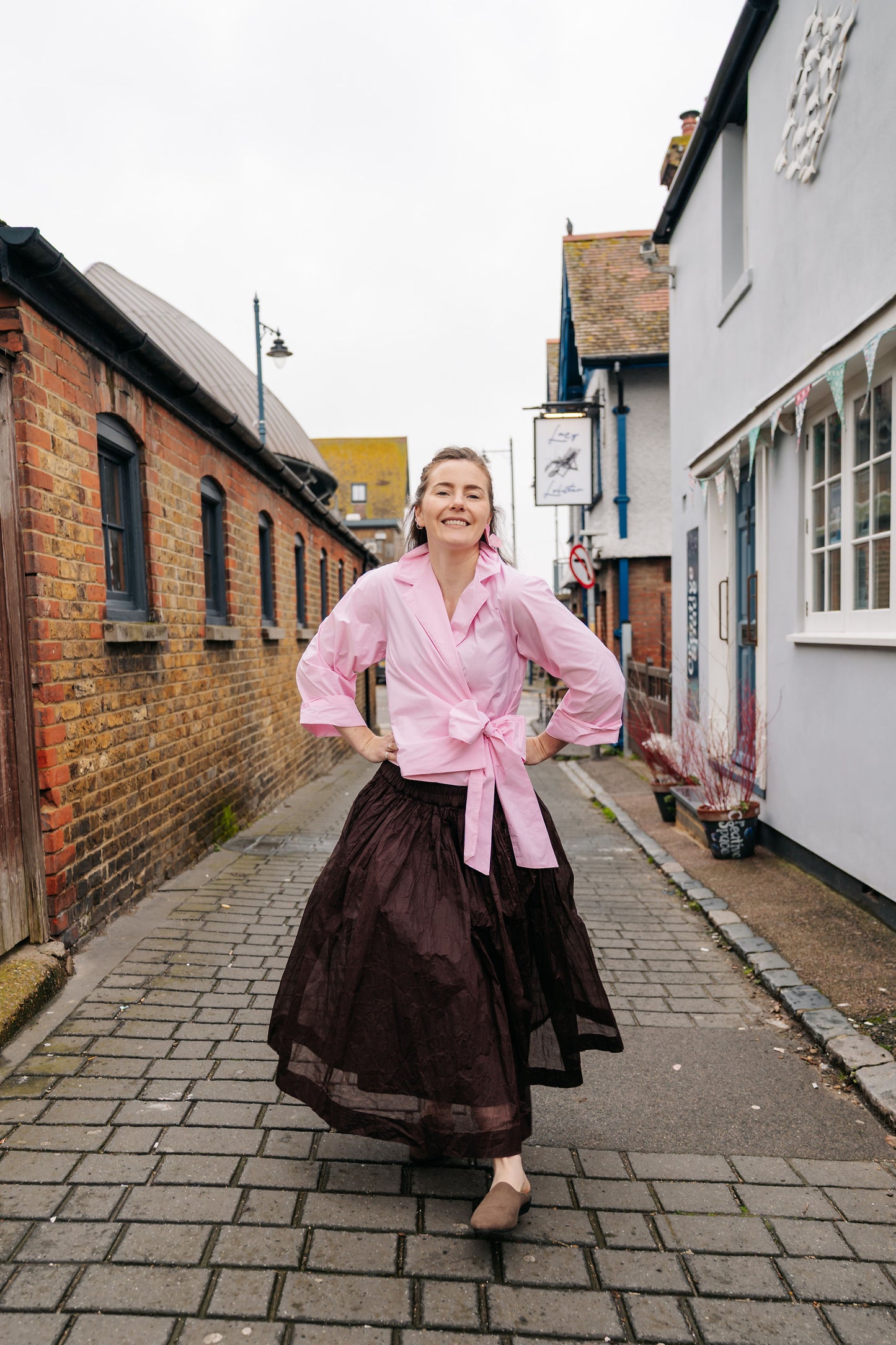 Pink Taffeta Bow Shirt