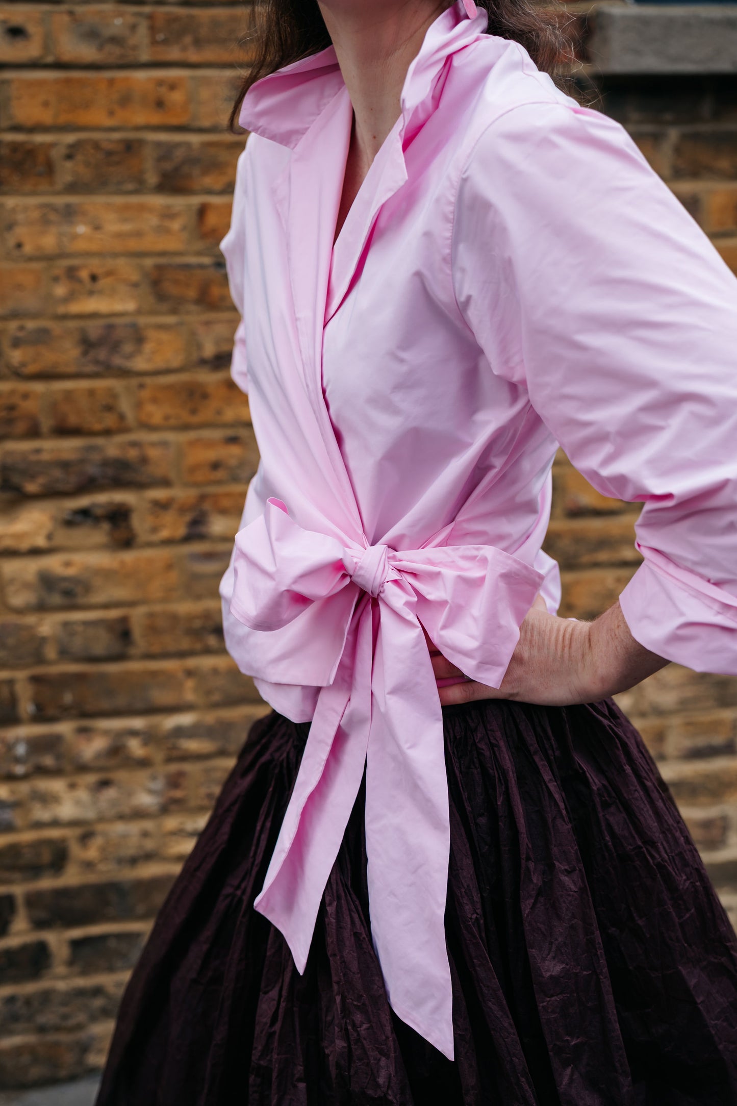 Pink Taffeta Bow Shirt