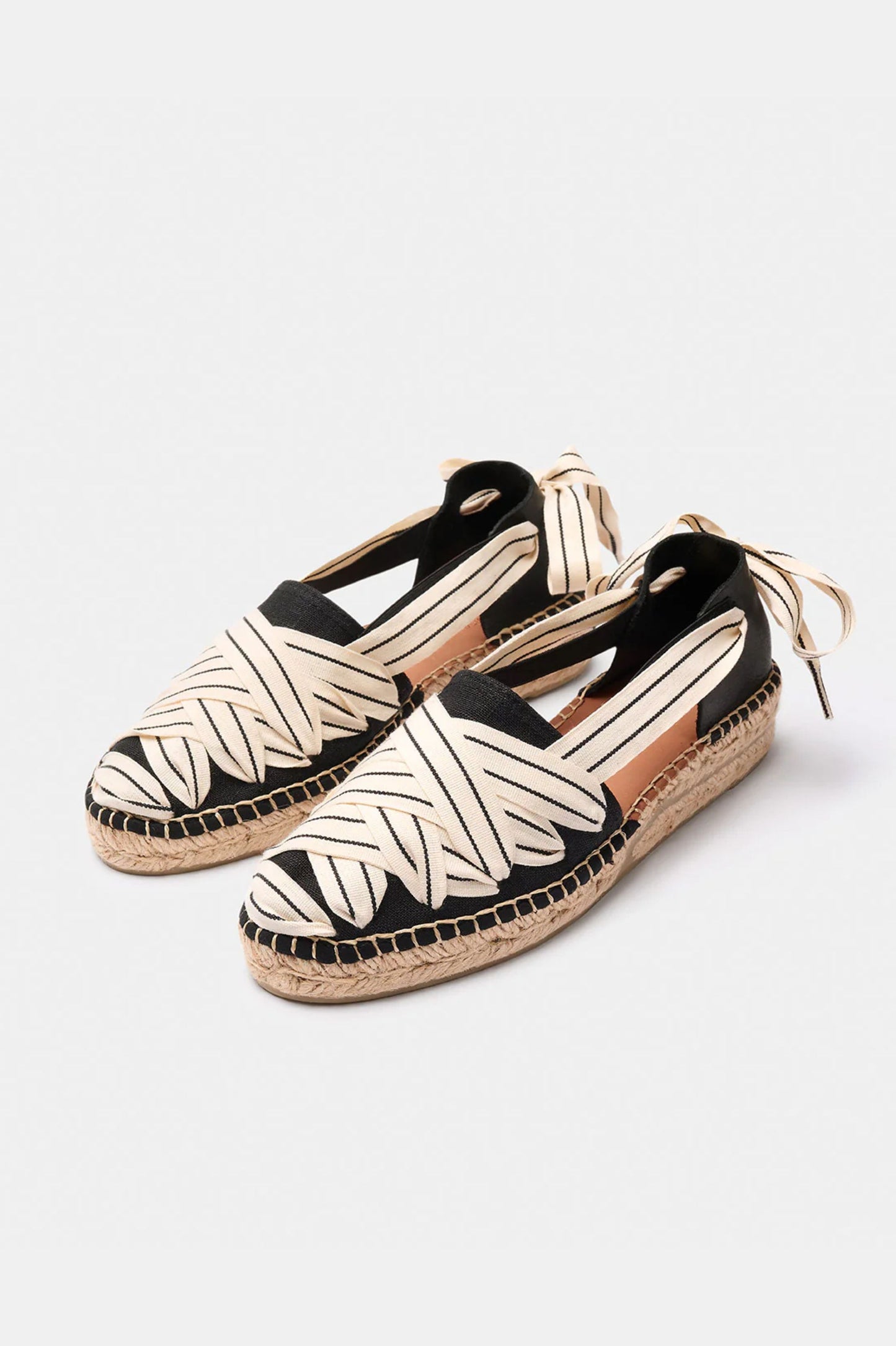 Black Stripe Ribbon Espadrilles