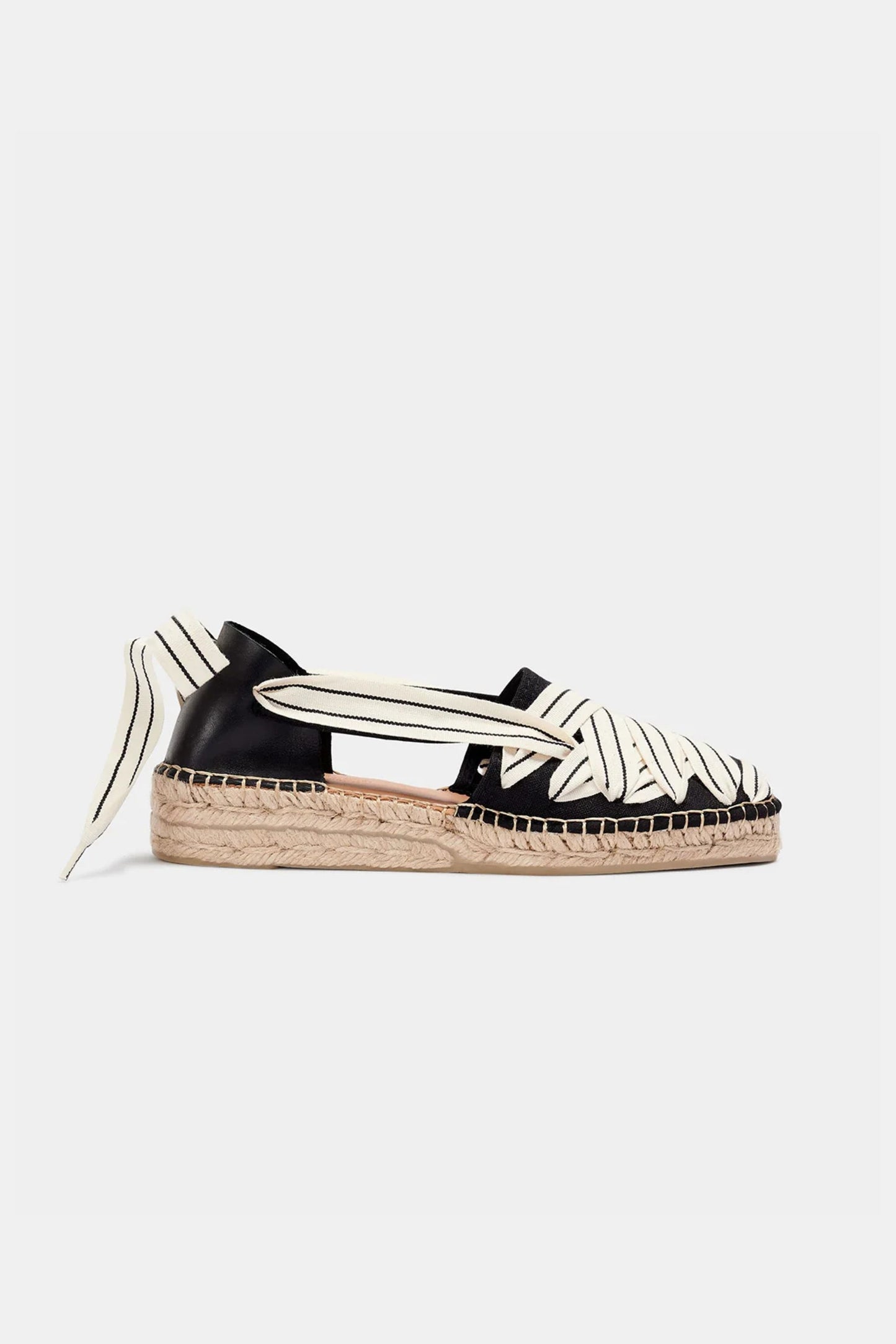 Black Stripe Ribbon Espadrilles