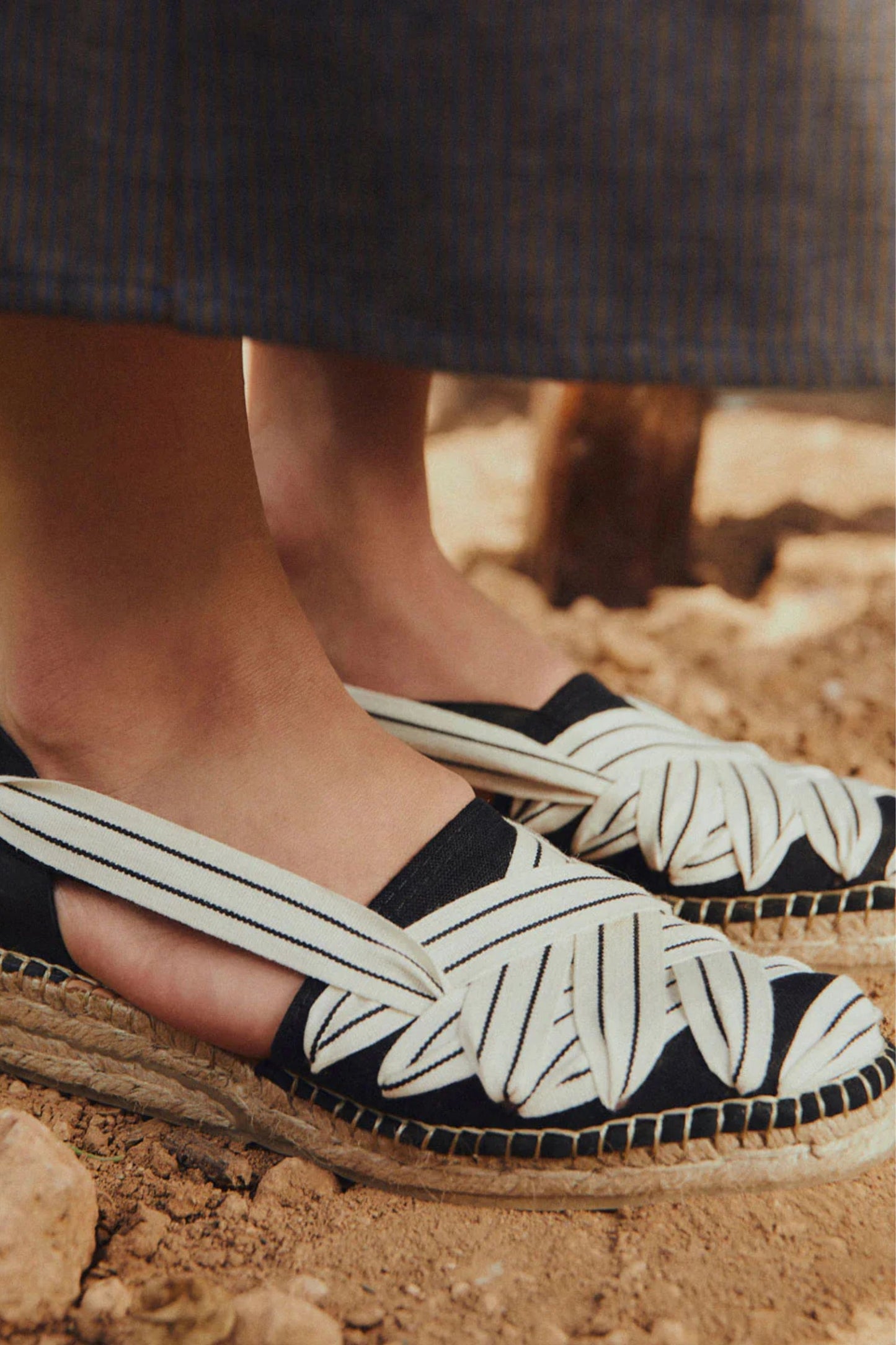 Black Stripe Ribbon Espadrilles