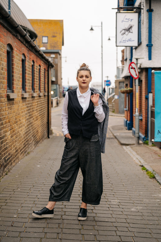 Black Wash Barrel Denim Trousers