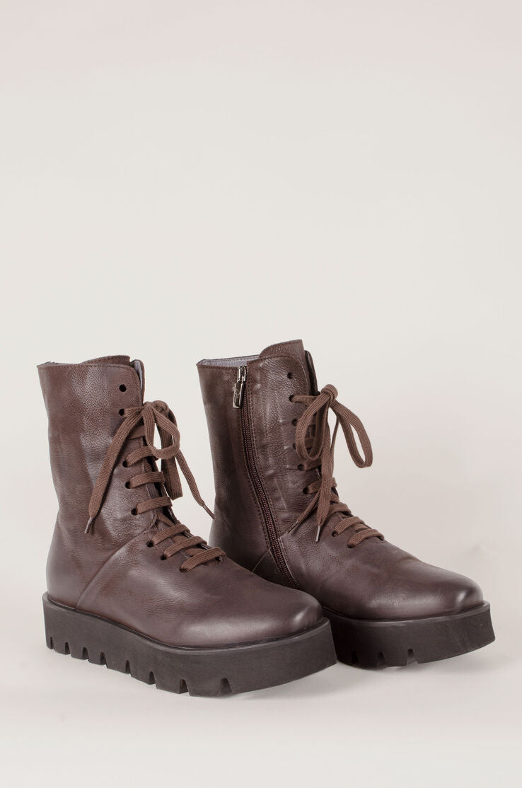 LOFINA - Lace Up Leather Boot - Mocha